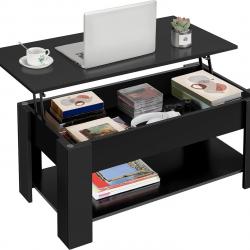 Table Basse avec Plateau Relevable en Bois MDF, Table de Salon Moderne avec Compartiment 50x98x42 cm