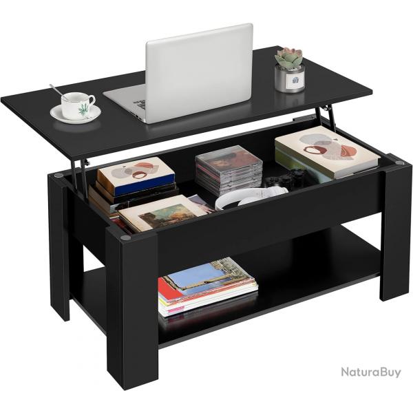 Table Basse avec Plateau Relevable en Bois MDF, Table de Salon Moderne avec Compartiment 50x98x42 cm