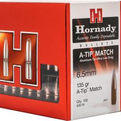 Ogives HORNADY 6.5MM .264 135grs A-TIP MATCH - 26179 -Boîte de 100 unités
