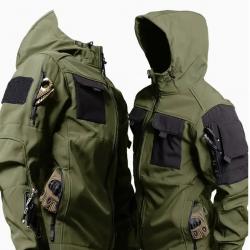 Veste tactique pour homme avec capuche, 100% polyester respirant, manteau d'extérieur multi-poches