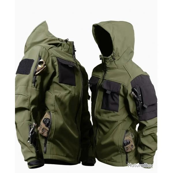 Veste tactique pour homme avec capuche, 100% polyester respirant, manteau d'extrieur multi-poches