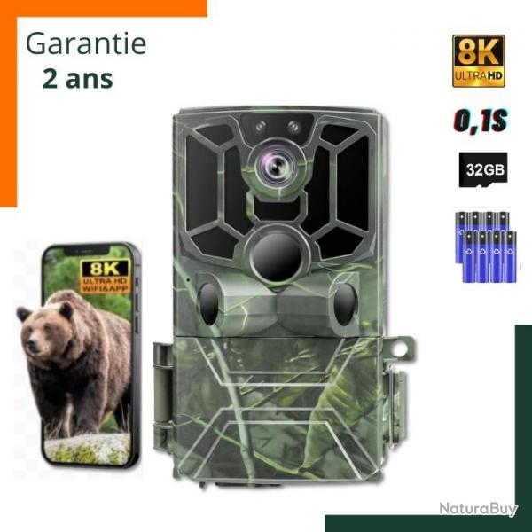 Camra de chasse 8K Full HD 60MP 0,1s - Piles et cartes 32go - Garantie 2 ans - Livraison rapide