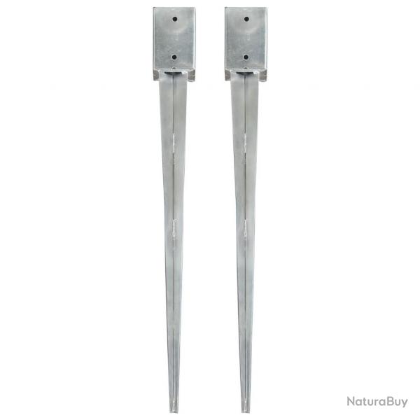 Piquets au sol 2 pcs Argent 9x9x90 cm Acier galvanis alsavelo