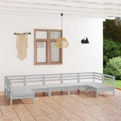 Salon de jardin 7 pcs Blanc Bois de pin massif