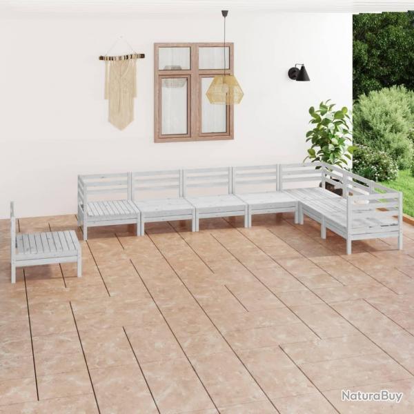 Salon de jardin 8 pcs Bois de pin massif Blanc