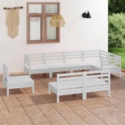 Salon de jardin 8 pcs Bois de pin massif Blanc