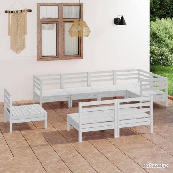 Salon de jardin 8 pcs Bois de pin massif Blanc