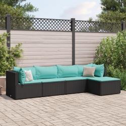 Salon de jardin 5 pcs avec coussins Noir Résine tressée