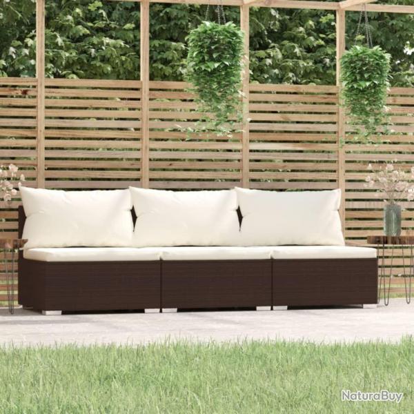 Canap 3 places avec coussins Marron Rsine tresse