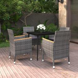 Ensemble à manger de jardin coussins 5 pcs Résine tressée Verre