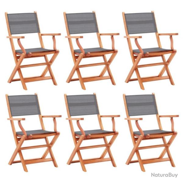 Chaises pliables de jardin lot de 6 gris eucalyptus textilne