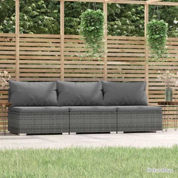 Canap 3 places avec coussins Gris Rsine tresse