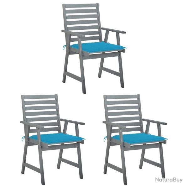Chaises  manger d'extrieur lot de 3 et coussins Acacia massif