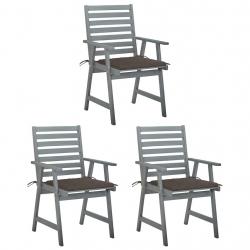 Chaises à manger d'extérieur lot de 3 et coussins Acacia massif