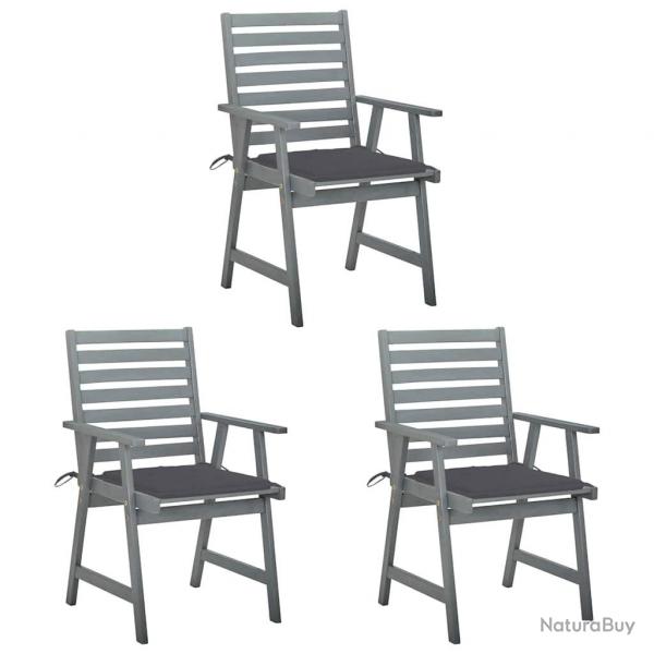 Chaises  manger d'extrieur lot de 3 et coussins Acacia massif