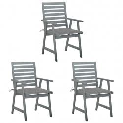 Chaises à manger d'extérieur lot de 3 et coussins Acacia massif