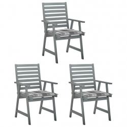 Chaises à manger d'extérieur lot de 3 et coussins Acacia massif