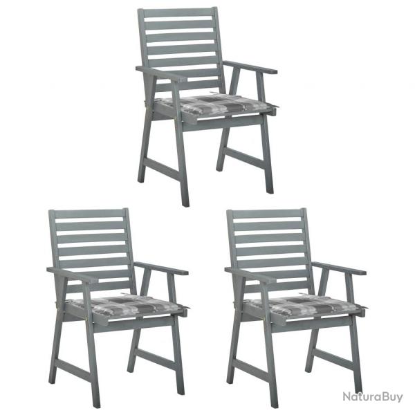 Chaises  manger d'extrieur lot de 3 et coussins Acacia massif