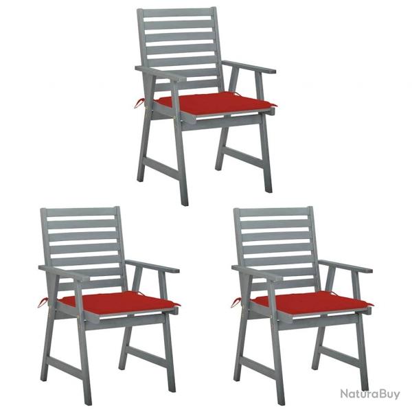 Chaises  manger d'extrieur lot de 3 et coussins Acacia massif