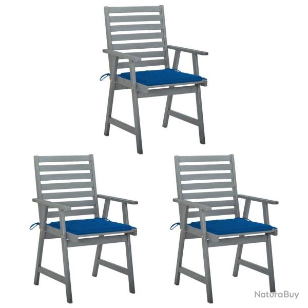 Chaises  manger d'extrieur lot de 3 et coussins Acacia massif