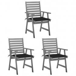 Chaises à manger d'extérieur lot de 3 et coussins Acacia massif