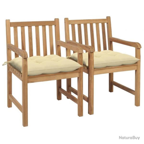 Chaises de jardin lot de 2 et coussins blanc crme Bois de teck
