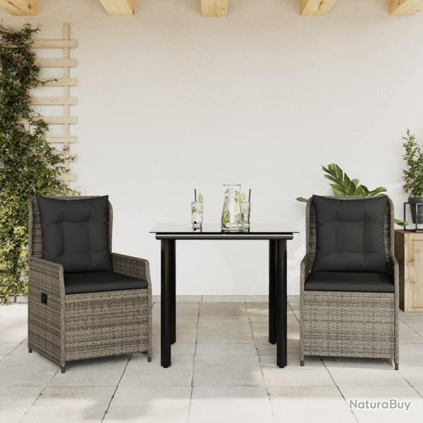 Ensemble  manger de jardin 3 pcs coussins gris rsine tresse