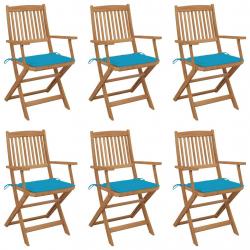 Chaises pliables de jardin lot de 6 avec coussins Bois d'acacia
