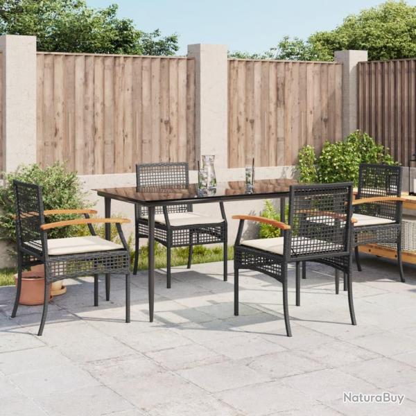 Ensemble  manger de jardin coussins 5pcs Noir Rsine tresse