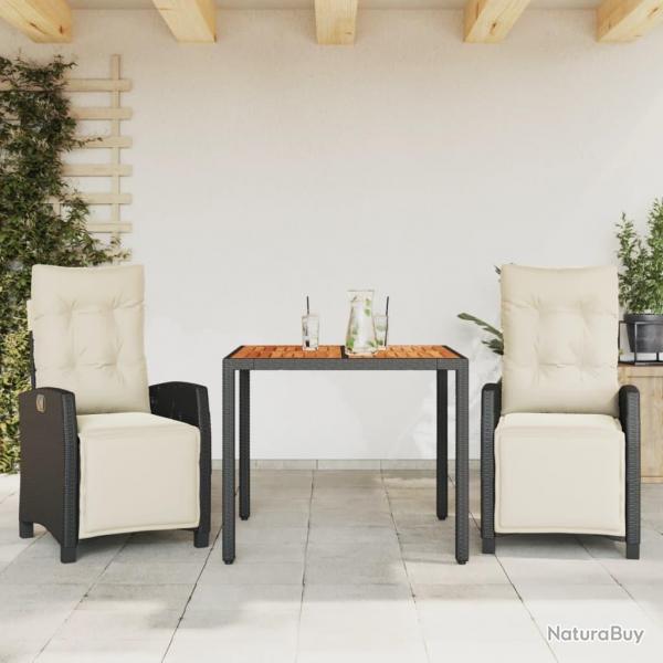 Ensemble  manger de jardin avec coussins 3 pcs Noir