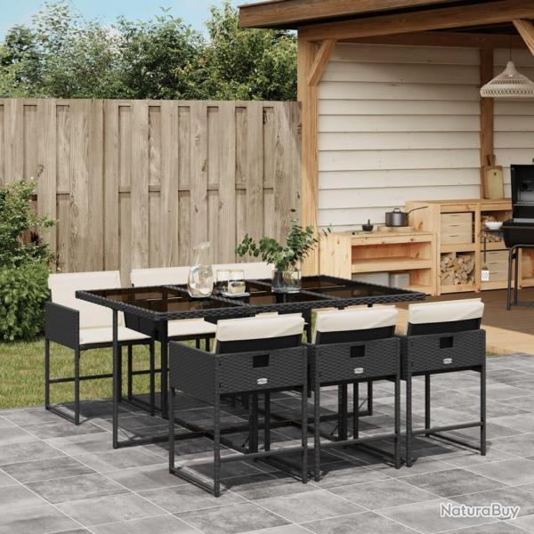 Ensemble  manger de jardin coussins 7pcs Noir Rsine tresse