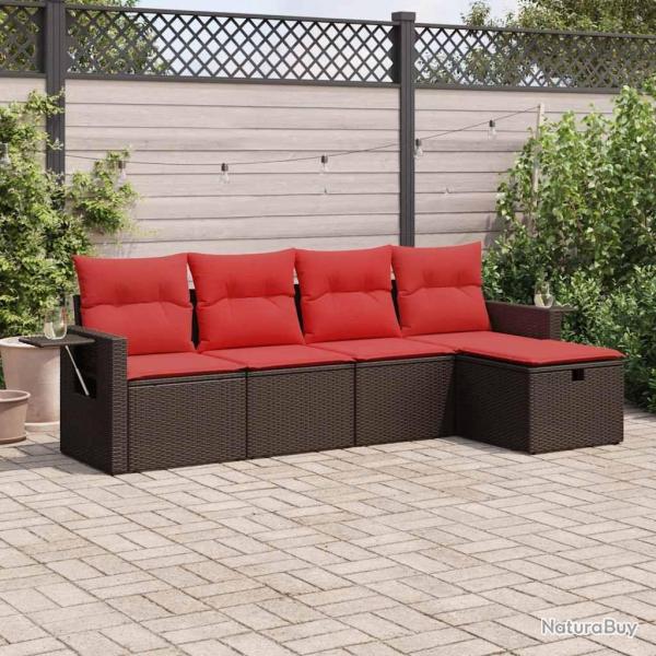 Salon de jardin avec coussins 5 pcs marron rsine tresse