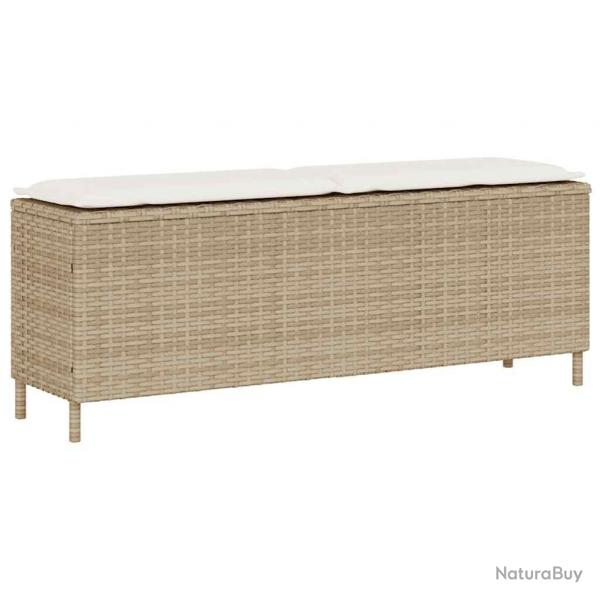 Banc de jardin avec coussin beige 110x30x40,5 cm rsine tresse