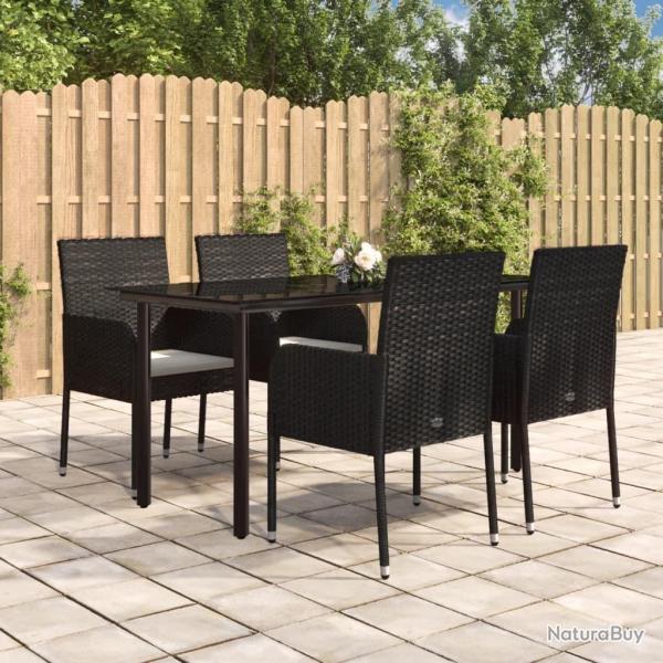 Ensemble  manger de jardin coussins 5pcs Noir Rsine tresse