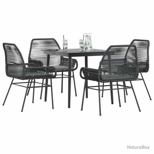 Ensemble  manger de jardin et coussins 5 pcs noir rotin verre