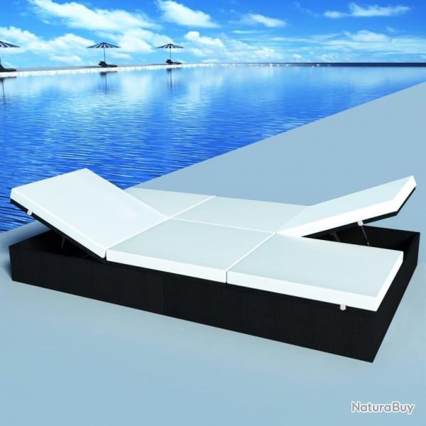 Chaise longue double avec coussin Rsine tresse Noir
