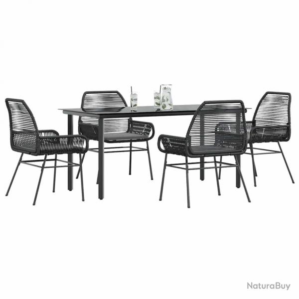 Ensemble  manger de jardin et coussins 5 pcs noir rotin verre