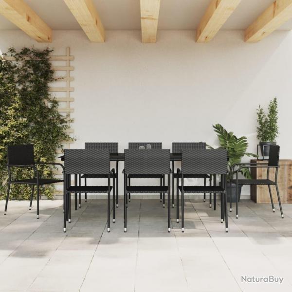 Ensemble  manger de jardin 9 pcs noir rsine tresse et acier