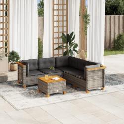 Salon de jardin 6 pcs avec coussins gris résine tressée