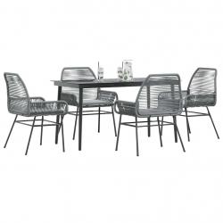 Ensemble à manger jardin coussins 5 pcs gris poly rotin verre