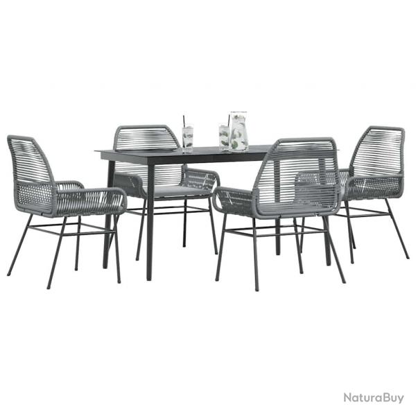 Ensemble  manger jardin coussins 5 pcs gris poly rotin verre