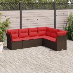 Salon de jardin 6 pcs avec coussins marron résine tressée