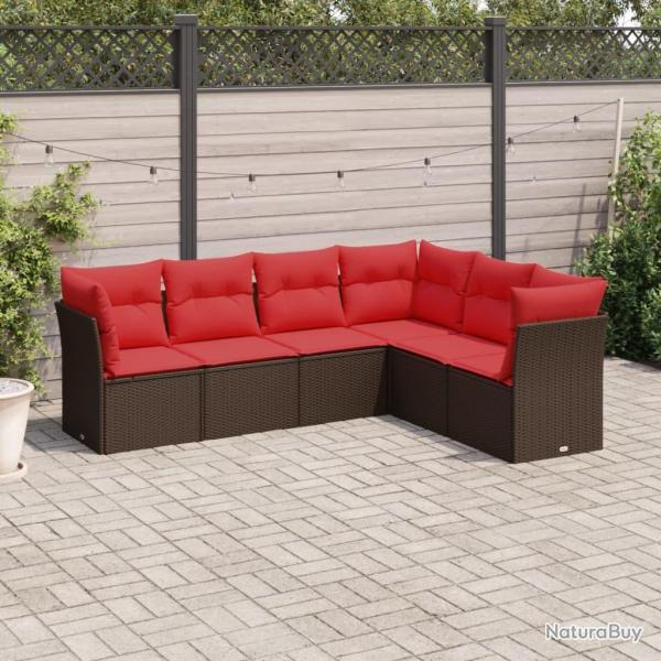 Salon de jardin 6 pcs avec coussins marron rsine tresse