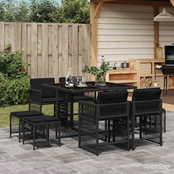 Ensemble  manger de jardin 9pcs coussins noir rsine tresse