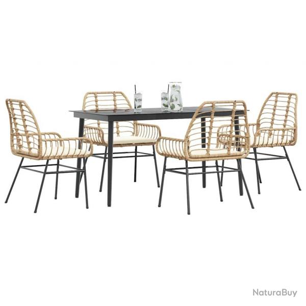 Ensemble  manger jardin coussins 5pcs marron poly rotin verre