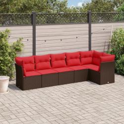 Salon de jardin 6 pcs avec coussins marron résine tressée