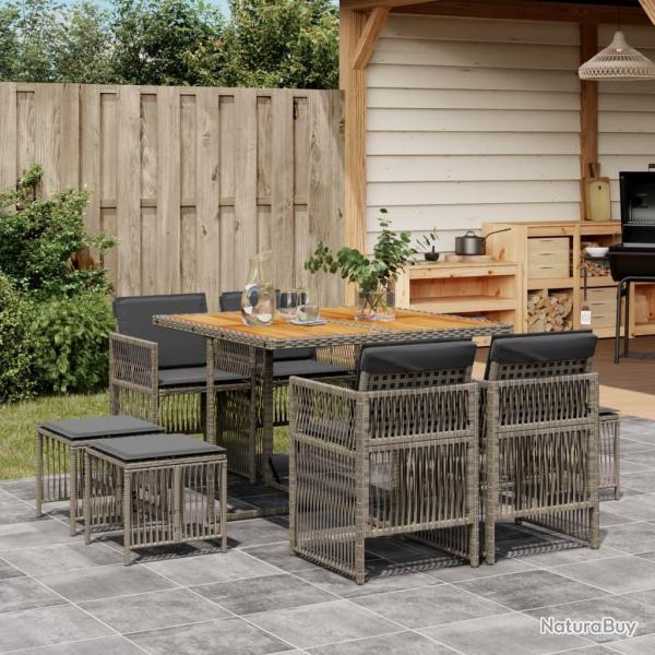 Ensemble  manger de jardin 9 pcs coussins gris rsine tresse