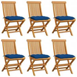 Chaises de jardin et coussins bleu lot de 6 Bois de teck massif