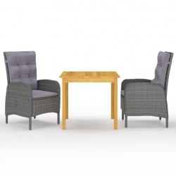 Ensemble à manger de jardin 3 pcs Gris