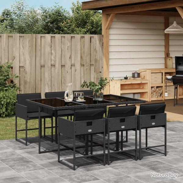 Ensemble  manger de jardin coussins 7pcs Noir Rsine tresse